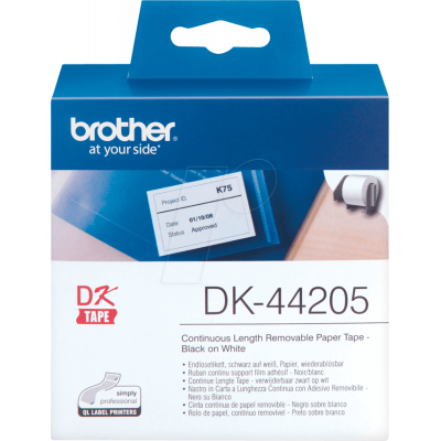Brother DK-44205 White Paper Removable Adhesive Continuous Tape - 62 mm x 30.48 Metres Roll